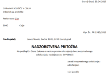Nadzorstvena pritožba v postopku o prekršku Nadzorstvena pritožba v postopku o prekršku