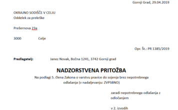 Nadzorstvena pritožba v postopku o prekršku Nadzorstvena pritožba v postopku o prekršku